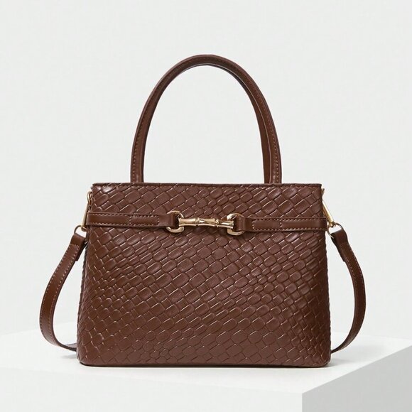 Brown Elegant Women's Crocodile Embossed Metal Buckle Handbag - Picture 2 of 7